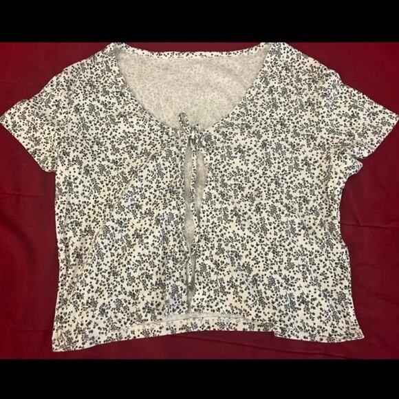 American Eagle AE Mini Floral Tie Front Tee Short Sleeve Top Medium Boho Trendy - Picture 6 of 13